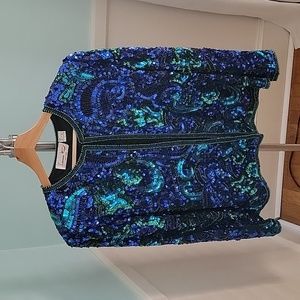 Laurence Kazar Blue & Teal Sequin Beaded Jacket
